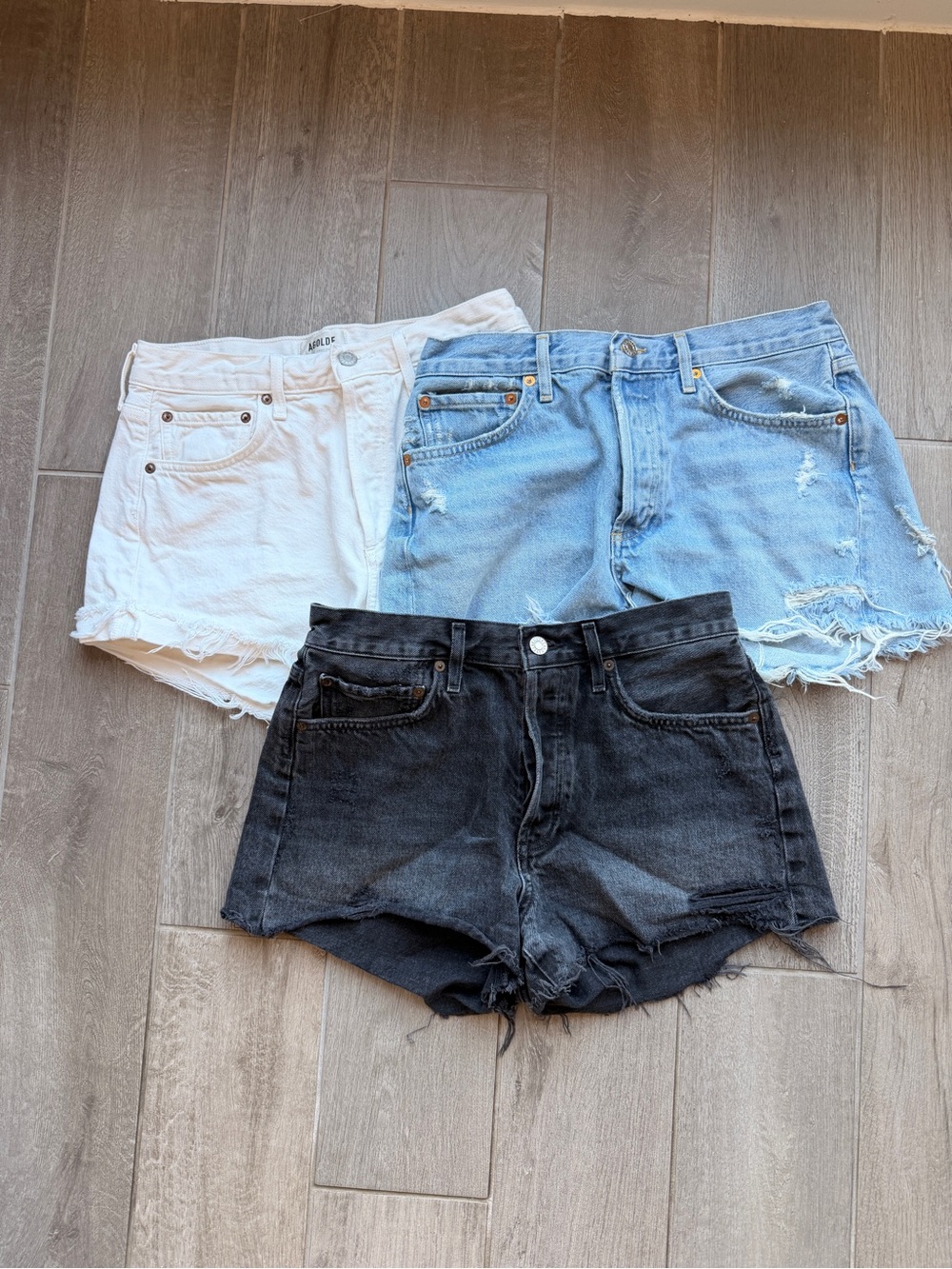 Agolde White, Light Blue & Black Denim Jean Shorts Trio